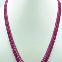 Collier de perles de pierre en rubis Mogok facetté de qualité supérieure, 3 brins, 2,5-4 mm, trou percé au centre, longueur 15-16 pouces