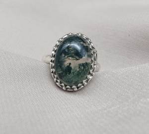 Moss Agate 925 Sterling <b>Silver</b> Ring Handmade Boho Gemstone Jewelry Promise Gift For Her Ring - Product Image 5