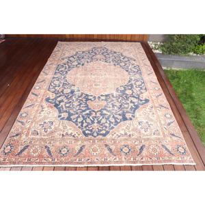 Alfombra Turca Vintage de 5.8x9.4 pies, Alfombra de Lana Azul Sólida - Product Image 1