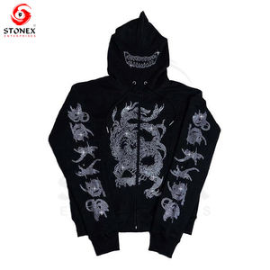 Custom Manufacturer Oversized Hoody Rhinestone <b>Crop</b> <b>Top</b> Fleece Raw Hem Cut Edge 3d Puff Printing <b>Men</b> Cropped Hoodie - Product Image 1