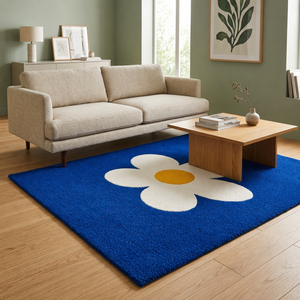 Tapis tufté à la main au design floral moderne, motif marguerite bleue, tapis de salon pour la décoration de la maison, qualité supérieure, sur mesure - Product Image 2