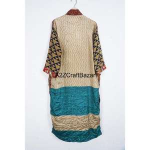 Robe Kimono en Soie Fait Main Indien Col en V Fermeture à Cordon Design Patchwork Manches Longues Respirant Quatre Saisons Rapide Femme - Product Image 5