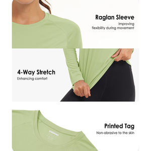 เสื้อยืดสำหรับผู้หญิงเสื้อยืดคอแขนยาวผ้าโพลีเอสเตอร์และสแปนเด็กซ์ระบายอากาศได้แบบคลาสสิก - Product Image 3