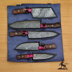 Juego de cuchillos de chef de acero de Damasco personalizable con mango de madera Pakka OEM compatible con regalo de cocina personalizado de Navidad - Product Image 4