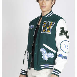 Blouson de baseball d'hiver pour hommes Veste de bombardier en laine noire véritable avec capuchon brodé Letterman Decoration High-Fabric - Product Image 1