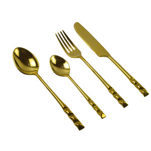 ชุดช้อนส้อมทองโบราณชุบทอง ชุดช้อนส้อมโลหะใหม่สำหรับโรงแรมและร้านอาหาร ช้อนส้อมโลหะ ช้อนและส้อม - Product Image 3