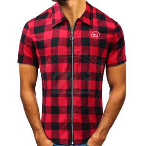 Custom Half Sleeve Front Full Zip-up <b>Checked</b> Flannel <b>Overshirts</b> Sportswear Plus Size Waterproof Windproof Breathable Men - Product Image 6