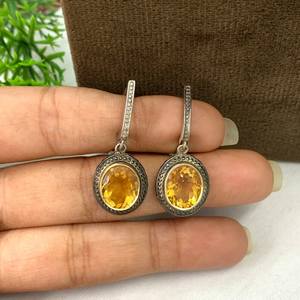 Boucles d'oreilles clous en citrine victorienne, argent sterling 925 plaqué or, bijoux faits à la main, pierre de naissance de novembre, cadeau de fête, vente en gros - Product Image 4