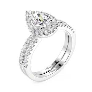Ensemble de mariage Jeulia plaqué or avec zircon taille poire, bague halo empilable 2 pièces - Product Image 3