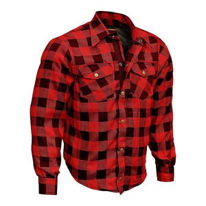 Chemise de motard blindée rouge et noire personnalisée avec doublure, équipement de sécurité homologué CE, % coton pour la conduite quotidienne - Product Image 2