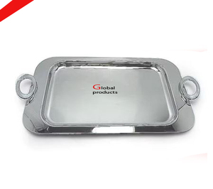 ถาดเสิร์ฟสแตนเลสโลหะสีเงินเคลือบเงาสำหรับร้านอาหารและบาร์ของโรงแรม - Product Image 1
