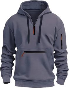 Men's Tactical Sweatshirt Solid Quarter <b>Zip</b> Pullover Hoodie <b>Pockets</b> Workout Running Active Made Fleece Fabric Sports industry - Product Image 6