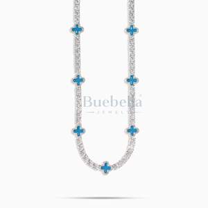 14K chapado en oro blanco 925 Plata enlace cubano fino 12mm Miami cadena cubana collar azul trébol tenis cadena Moissanite joyería - Product Image 2