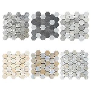 Carreaux de mosaïque hexagonaux de 2 pouces, blanc, gris et noir, marbre, style moderne, pour mur de salle de bain, résistants à l'eau, style contemporain intérieur - Product Image 1