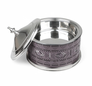 Casserole en argent Moyen-Orient Buffet de chauffe-plats fini brillant avec support de concepteur découpé au laser pour l'utilisation de mariage de restaurant d'hôtel - Product Image 5