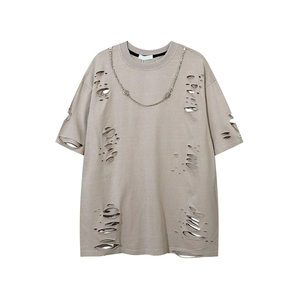 Camiseta de algodón 100% desgastada para hombre, diseño gráfico serigrafiado personalizado, ajuste de gran tamaño sólido con logotipo frontal, manga corta - Product Image 1