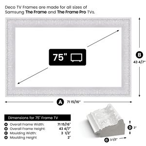 White Decorative <b>TV</b> Picture Frame for <b>Flat</b> Screen Television up to 75 Inch Radio & <b>TV</b> Accessories - Product Image 3