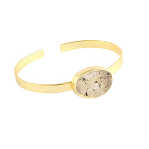 New Arrival Natural Raw Dot Quartz Handmade Gemstone <b>Bracelet</b> Gold Plated Open <b>Cuff</b> Bangle <b>Bracelet</b> Fashion Jewelry Supplier - Product Image 2