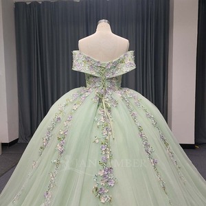 ANY186 Beautiful Sweetheart <b>Lace</b> <b>Green</b> Appliqued Flower Ball Gown Evening Party Women's Dress Beading Crystal Natural Waistline - Product Image 6