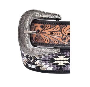 Ceintures en cuir usinées à fleurs unisexes de qualité supérieure noir blanc Design géométrique ceinture perlée boucle fantaisie cheval personnalisé - Product Image 3