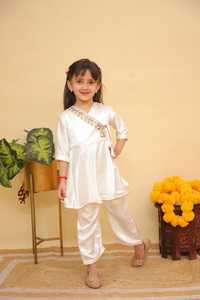 Angarakha niñas niños étnico seda Kurti Shalwar Kameez indio Punjabi paquistaní bordado boda fiesta festiva desgaste para - Product Image 3