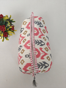 Ikat Handmade Quilted Cotton Modern Eco-Friendly Case Floral Indian Zipper <b>Travel</b> Makeup Organizer - Product Image 3