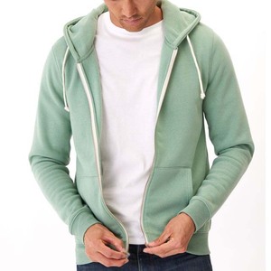 Men's Solid Green <b>Hooded</b> <b>Zip</b>-Up Sweatshirt Regular Fit Casual French Terry Cotton Hoodie Autumn Wear - Product Image 1