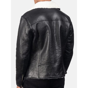 Veste en cuir enduit sur mesure pour homme, col montant, noir et blanc, fausse fourrure, avec broderie de logo personnalisée, grande taille, vente en gros - Product Image 2