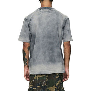 Camiseta desgastada con lavado ácido para hombre, manga corta con efecto desvanecido, cuello redondo, camiseta cuadrada recortada para hombre, personalización del servicio OEM - Product Image 2