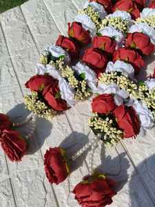 Par de Varmalas Florales Artificiales con Corona de Perlas y Rosas para Pareja, Jaimala, Collar de Honor para Ceremonia, Suministros para Eventos y Recepciones - Product Image 5