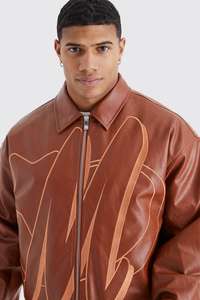 Nouveau OEM élégant Original cuir de vachette brodé recadrée manches longues imperméable épais hiver unisexe Bomber veste Huzaifa - Product Image 4