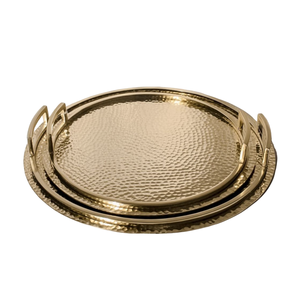ชุดถาดเสิร์ฟโลหะดีไซน์เนอร์ทำมือทองเหลืองโบราณที่บังแดดออกแบบด้วยค้อนไม้ที่มีด้ามจับสำหรับตกแต่งบ้านในวันคริสต์มาส - Product Image 1