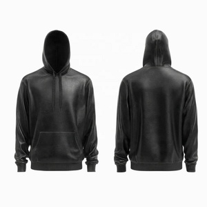 Customized Design Side Pocket Style Men's Leather Hoodie Wholesale Manufacturer Heavyweight Breathable Men’s Hoodies - Product Image 1