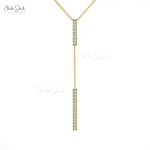 Huge Demanding Solid 14k Gold Aquamarine Double Lariat Necklace Minimalist Jewelry Y Style Chain Layer Necklace Pendant Supplier