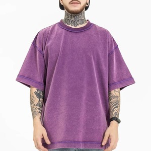 Camisetas personalizadas de fábrica de algodón de 260g para hombre, jersey negro de piedra lavada con ácido sólido de talla grande de gran tamaño al por mayor - Product Image 1