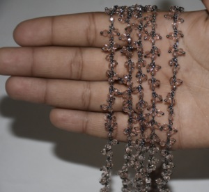 Black Plated Pink Quartz Glass Beads Cluster <b>Rosary</b> Chain Beaded Chain for Bracelet Necklace Jewelry Making - Product Image 3