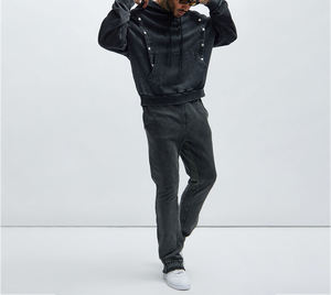 Sweat-shirts pour hommes en charbon de bois, style streetwear, coupe ajustée, nouvelle arrivée, lavage délavé, design unique, boutons-pression, sweat-shirts pour hommes fabriqués au Pakistan - Product Image 5