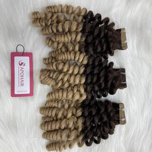 Venta al por mayor de alta calidad vietnamita extensiones de cabello humano para Ombre Normal Tape Remy Hair Deep Curly Normal Tape Hair - Product Image 4