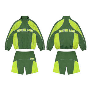 OEM Custom <b>Men's</b> Plaid Summer Windbreaker Plus Size Tracksuit Two-Piece <b>Short</b> Set <b>Zip</b> Hooded Jogger Waterproof Breathable - Product Image 1