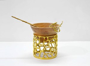 Plato de fruta redondo chapado en oro de aluminio Premium plato de fruta de oro gran oferta plato redondo perforado de Metal de alta calidad - Product Image 5