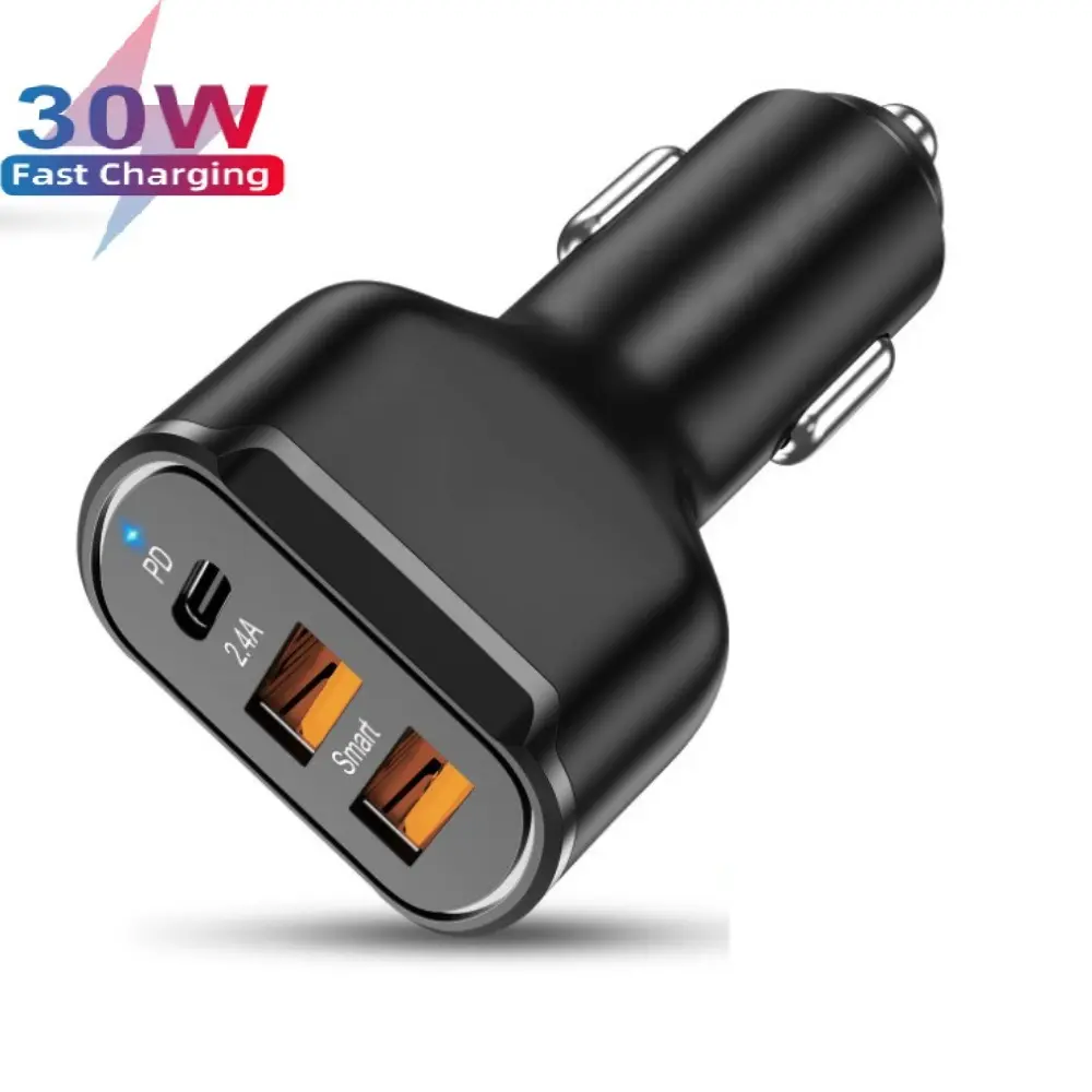 Syh Universele 30W 3 Poorten Pd + 2.4a Dual Usb Snel Opladen Autolader Usb C Auto Adapter