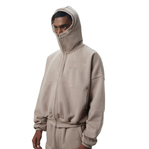 Sudadera con capucha Vintage Boxy Fit con cremallera de alta calidad con capucha de estilo pasamontañas Logotipo personalizado Sudadera con capucha recortada y cremallera para hombres en stock - Product Image 1