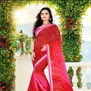 Sari de Seda Bandhani Chunari para Mujer, con Estampados Florales, Colores y Diseños Personalizables, Formal y Elegante, Shivam Arts - Product Image 1