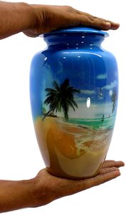 Metal Cremation Urn <b>Memorial</b> Jar Pot Container Medium Size Urn for Funeral Ashes Burial Wave Printed Metal Urn Multicolor - Product Image 6