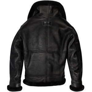 Veste bomber aviateur noire OEM en peau de mouton pour homme Ceinture à la taille Vêtement d'extérieur en cuir de qualité supérieure personnalisé pour l'hiver Fabriqué à Sialkot Pakistan - Product Image 5