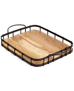 Plateau en bois de ferme avec poignée en métal robuste idéal pour la décoration de la table basse du salon et la présentation des aliments à la maison - Product Image 6