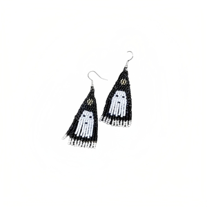 Pendientes con cuentas y diseño de fantasma en blanco y negro, estilo bohemio, joyería para mujer - Product Image 1