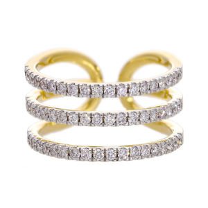 Modern 14K Gold Triple <b>Band</b> Open <b>Ring</b> with Natural Round Diamonds in Pave Setting Stylish and Elegant Statement Fine Jewelry - Product Image 4