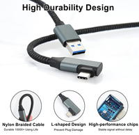 Cable USB tipo C 2 en 1 de 5 metros de largo, ángulo recto de 90 grados, 5Gbps, 3,2 Gen1 para cargar, reproducir, auriculares VR, cámara, trenza de ordenador