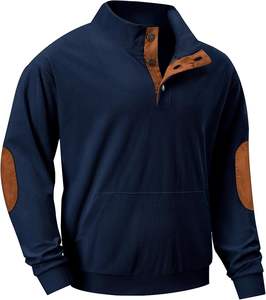 Sweat-shirt en velours côtelé décontracté à manches longues pour homme avec poches à col montant et boutons-Motif solide délavé pour l'automne - Product Image 1
